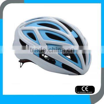 supply best cool top adjustable CE twice PC shell in mould colorful white blue road bicycle helmet for women and ladies girls