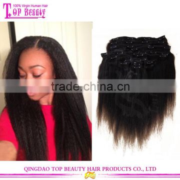 Factory Wholesale Natrual Color Yaki Brazilian Hair Cheap 100% Human Hair Clip In Hair Extensions For Black Women