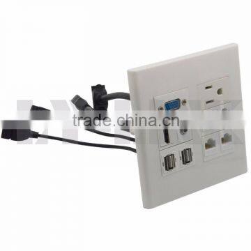 VGA HDMI 3.5mm Audio Dual USB AC Power 4 Ports RJ45 Wall Plate