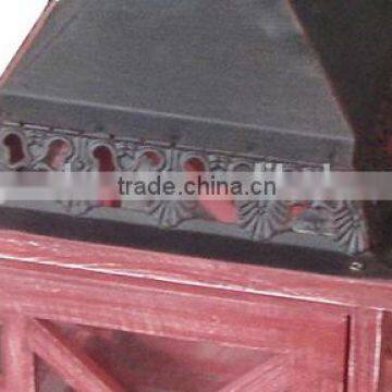 Red Color Wood Lantern Cross Frame Iron Top photo-5