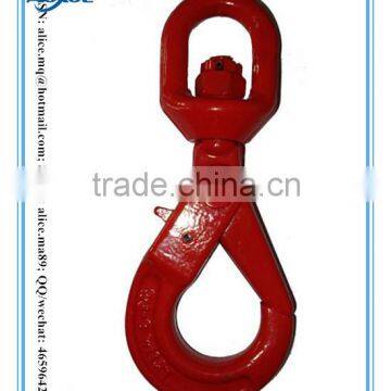 drop forged red color swivel eye selflock hook,G80 hook safety latch for lifting