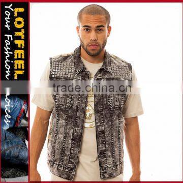 High quality Acid wash denim jeans jacket with stud for man punk deisgn (LOTJ238)