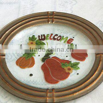 25.5cm round hand painted pumpkin glass plate