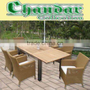 patio furniture,teak wood top dining table and rattan chair