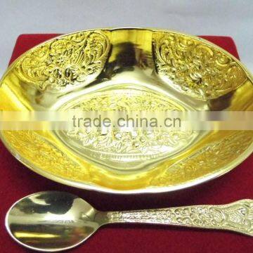 Promotional Gift, Corporate Gift, Beautiful Wedding Gift Gold Plated Brass Bowl Spoon Set photo-2