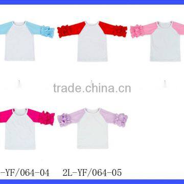 Pink White Knit Cotton 3/4 Sleeves Ruffle Raglan Shirts photo-6
