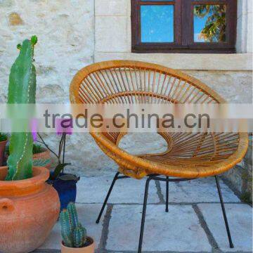 70's real rattan round side chair