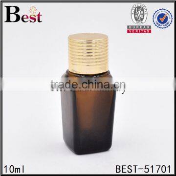 10ml square amber glass empty fragrance oil bottle with gold aluminum cap