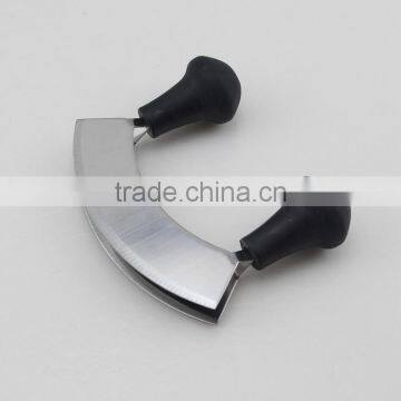 Stainless Steel Double Blade Cheese Cutter Carving Knife Mezzaluna Chopper With Black Handle photo-5