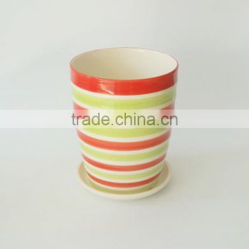 Stripe Pattern Glazed Ceramic Garden Planter Flower Pot for Home Decor