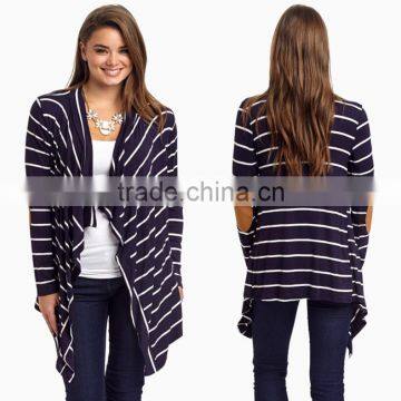 Most Popular Apparel Womens Knitted Cardigan Custom Plus Size Oversized Navy Striped Elbow Patch Cardigan Hot Sale