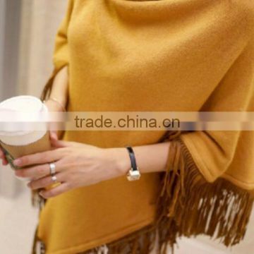 USA brand Hot Selling pullover poncho sweater/Irregular loose tassel sweater