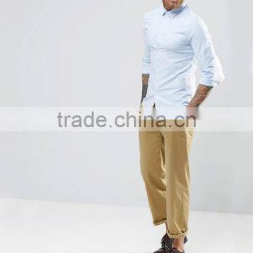 High Quality Custom New Design Point Collar Long Sleeve Mens 98% Cotton 2% Elastane Skinny Casual Blue Sky Dress Shirts photo-4