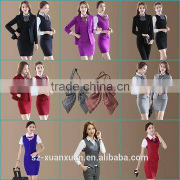 Custom fashion women unifiorm suit 3 pieces for hotel/ office/ long sleeve uniform