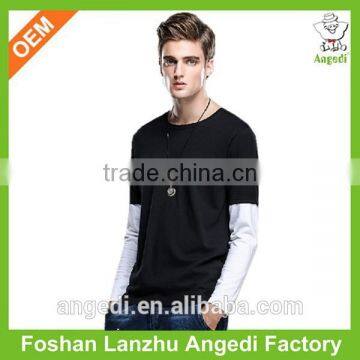 Fake Two Pieces Blamk T Shirts for Men customized 100% cotton men's long sleeve t shirt with printing for spring or autumn