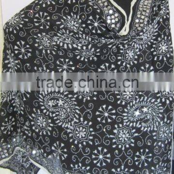 Black white hand Embroidered PHULKARI GEORGETTE DUPATTA SHAWL handicraft