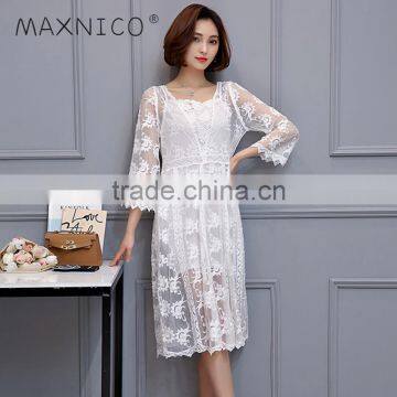 Maxnegio white lace dress for ladies