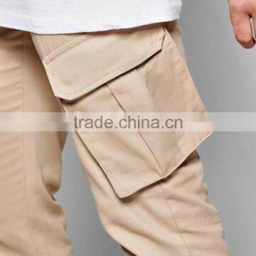 Popular Khaki Cargo Trousers Men Skinny Straight Leg Pants With Raw Edges Hem photo-5