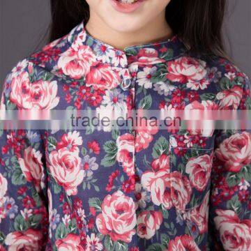 100% cotton long sleeve girl's floral printing button up shirt