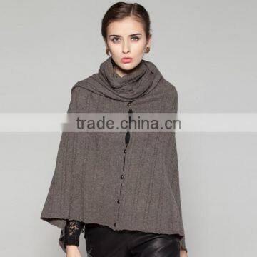 Cashmere Women's Poncho, Ladies Cable Knit Shawls With Button Scarf