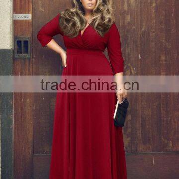 2016 Wholesale New Arrival Fashion Sexy Long Sleeve Deep V-neck Plus Size Dresses for Fat Women photo-3