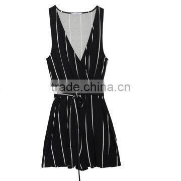 2017 Hot Sale V-neck Short Women Cotton Striped Jumpsuit photo-6