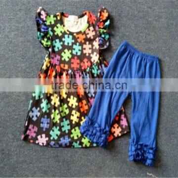 2017 bulk wholesale kids clothing back to school outfits children long frocks designs blue color sleeveless clothes sets