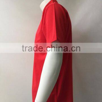 Hot Sale Mens Red Plain Polyester 3 Buttons Closure Pique Short Sleeve Polo Shirt photo-3