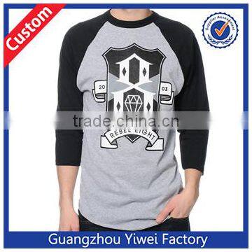 OEM Custom Cotton Long Sleeve Grey And Black Baseball Tee Shirt