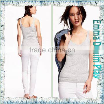Top Style Simple Design High Quality Grey Fabric Slim Fitness Womens No Sleeves Tank T-Shirts photo-3