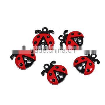 Zinc Based Alloy Charms Ladybug Animal Black Red Painting