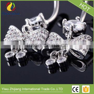 Stainless Steel Big CZ Bowknot Long Navel Ring