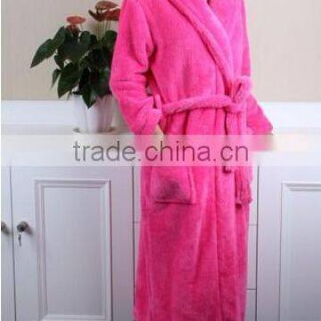 Plain Colored Coral Fleece Bathrobe With Shawl Collar