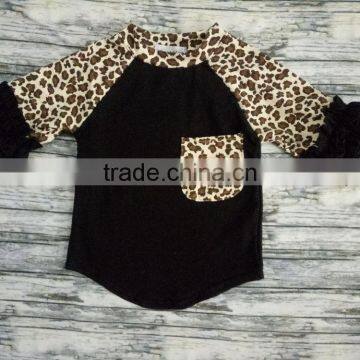 100% cotton clothing baby girl t-shirt Leopard with black wholesale clothing set