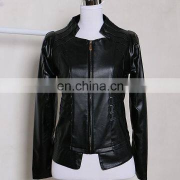 Classical black zipper cheap faux leather jacket