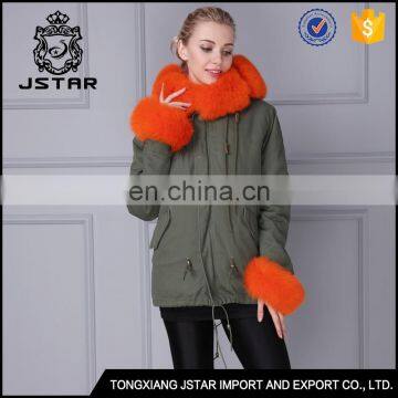 European fashion womens real fur hooded winter fur lined parka coat