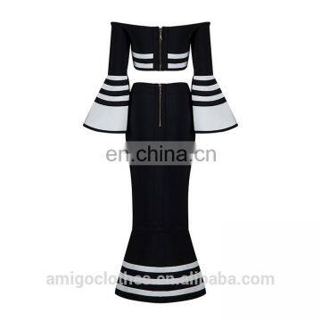 2017 New Black and White Strips Navy Style Bandage Dress 2pcs Sets photo-5