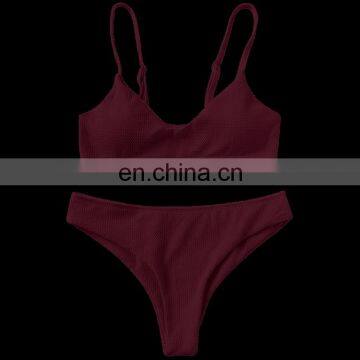 Factory OEM Women Solid Swimwear High Cut Bralette Bikini Brazilian