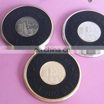 zinc alloy engraving 3D metal cup coaster leather coaster mat