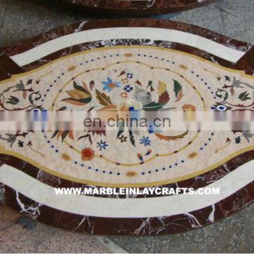 Oval Marble Inlay Dining Table Top