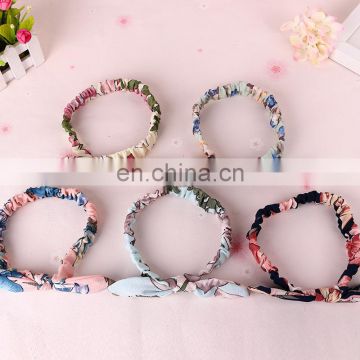 Beautiful rabbit ears girls wide fabric elastic hair band hair accessories cotton fabric elastic knot headband women