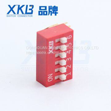 Red blue color bent foot type 6P dip switch