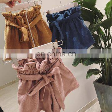 New Arrival Wholesale Boutique Fashion Summer Wear Plain Color Bow Wide Leg Little Kids Children Clothing Girls Short Shorts photo-4
