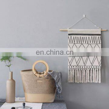 Northern European Black Wavy Design Floor Mat Boho Basket Arabic Tapestry Hand Knotted Tassels White Wall Hanging Tapestry photo-5