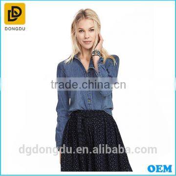 Custom destructed denim shirt for women fashion high quality new shirt design