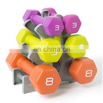 Gym Exercise Multi Weight Colorful Neoprene Hex Dumbbell Set With Rack