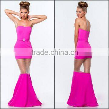 Sexy and Pure Hot Sale Evening Dress with Sash and Seamed High Quality Strapless Mermaid Knitting Sexy Evening Dress