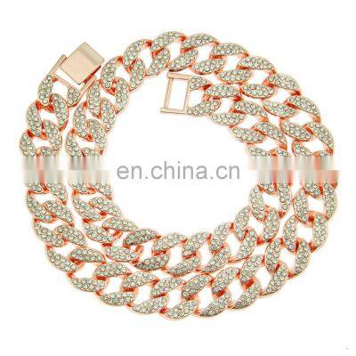 Miami Curb Bling Bling Charm Bracelet Rhinestone Crystal Cuban Link Chain Choker Hip Hop Necklace Jewelry