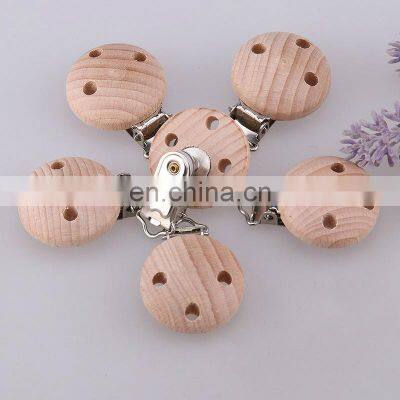 High Quality 25mm Holes Custom Round Shirt Maple Pacifier Wood Suspender Clip photo-3