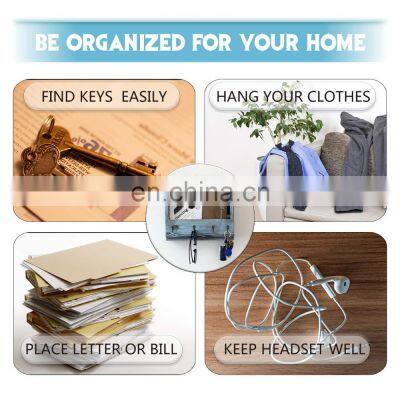 Wall Mount Mail Holder Wood Rustic Key Envelope Organizer With 4 Hooks for Entryway photo-4